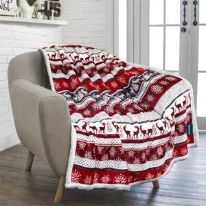 Vánoční červeno-bílá beránková deka z mikroplyše WINTER DELIGHT Rozměr: 220 x 240 cm