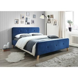 Modrá čalouněná postel MALMO VELVET 160 x 200 cm