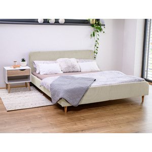 Krémová manšestrová postel AMELIA FJORD 140 x 200 cm