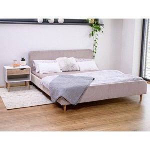 Růžová manšestrová postel AMELIA FJORD 160 x 200 cm