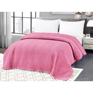Světle růžový sametový přehoz na postel se vzorem ARROW VELVET Rozměr: 200 x 220 cm