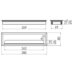 In-Design Průchodka kabelů MERI do stolu hranatá šířka 80 mm - různé délky černá Délka průchodky (mm): 280
