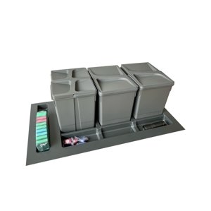 In-Design Systém odpadkových košů do zásuvky PRAKTIK šířka 900 antracit Členění odpadkového koše: 2x12l + 2x6l (výška 220)