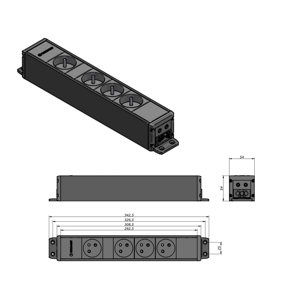 IBConnect Zásuvka CUBO černá - různé konfigurace Konfigurace elektrozásuvky: 6x230V