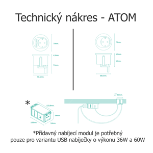 IBConnect Elektro zásuvka Atom matná černá - různé konfigurace Konfigurace elektrozásuvky: 1x230V + USB nab. C (60W)
