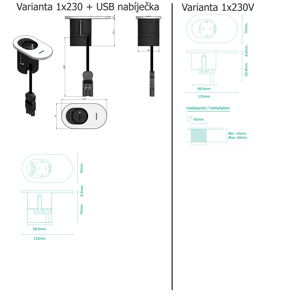 IBConnect Elektro zásuvka Orbit matná černá - různé konfigurace Konfigurace elektrozásuvky: 1x230V + USB nab. C (60W)