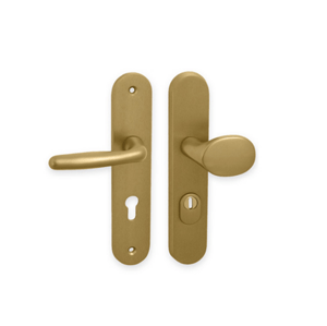 In-Design Bezpečnostní klika Standard Plus oválný štít rozteč 72 mm s PZ otvorem bronz Provedení štítu: PZ - fabkový klíč