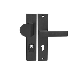 In-Design Bezpečnostní klika Omega 2 Plus hranatý štít rozteč 92 mm s PZ otvorem černá Provedení štítu: PZ - fabkový klíč