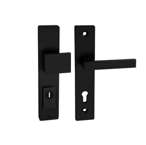 In-Design Bezpečnostní klika Forte Plus hranatý štít rozteč 92 mm s PZ otvorem černá Provedení štítu: PZ - fabkový klíč