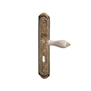 AC-T SERVIS Dveřní klika ANTIK patina bronz/porcelán - oválné štítové kování 90 mm Provedení štítu: BB - obyčejný klíč