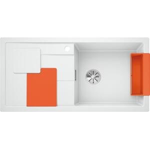 BLANCO GmbH + Co KG Granitový dřez Blanco SITY XL 6 S InFino bílá dřez vpravo + krájecí deska a závěsná miska oranžová 525059