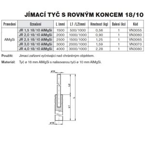 Jímací tyč s rovným koncem JR 2,0 18/10 AlMgSi TREMIS VN3060