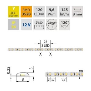 LED pásek McLED žlutá 9,6W/m 12V š=8mm IP20 ML-121.233.10.0  (5m)
