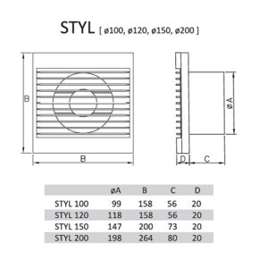 Axiální koupelnový ventilátor se zpětnou klapkou a časovým doběhem DOSPEL STYL 100 WC 1020069