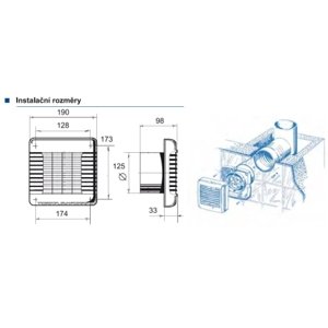 Axiální koupelnový ventilátor s automatickou žaluzií Blauberg AUTO 125