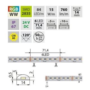 LED pásek McLED 24V RGBW WW teplá bílá 14mm IP67 15W/m ML-128.002.90.2