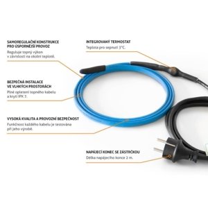 Topný samoregulační kabel K&V thermo defrostKABEL SR 10/8 10W/m 8m