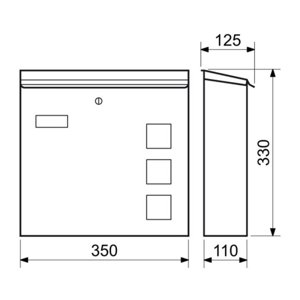 Nerezová poštovní schránka s okénky z matného plexiskla umožňující částečný průhled do jejího vnitřku a zadním vhozem Richter BK.703 .G.Z.N nerez matn