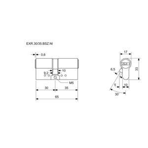 Bezpečnostní 10stavítková zámková vložka s ocelovou tyčí proti rozlomení a prostupovou spojkou (BSZ) Richter EXR.30/35.BSZ.NI