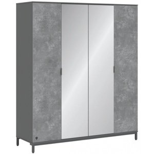 Čtyřdveřová šatní skříň se zrcadlem pluto - šedá