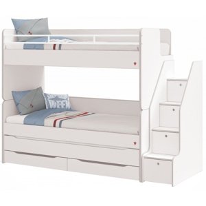 Patrová postel s přistýlkou, úložným prostorem a schůdky pure modular
