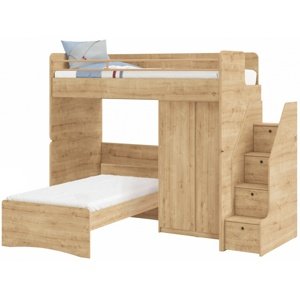 Patrová postel se skříní a schůdky cody modular - dub