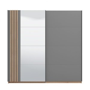 Dvoudveřová posuvná skříň se zrcadlem 220 donna-šedá/dub artisan -