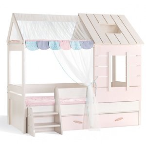 Domečková postel 90x200 s úložným prostorem boom - bříza/růžová