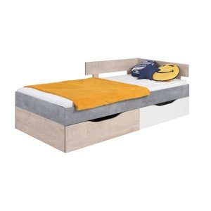 Dětská postel omega 90x200cm s úložným prostorem - bílá/dub/beton
