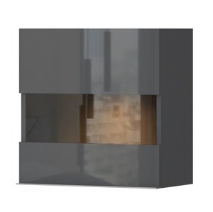 Závěsná skříňka s prosklením a osvětlením orfea - šedá/ořech pacific