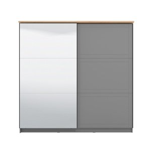 Skříň s posuvnými dveřmi a zrcadlem lotta - šedá/dub artisan