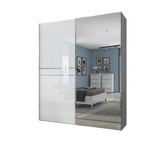 Dvoudveřová posuvná skříň se zrcadlem tiana š.182cm-bílá - základní