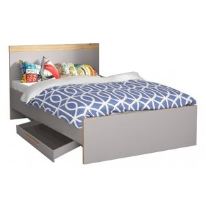 Studentská postel 120x200 se zásuvkou neal - šedá/dub catania